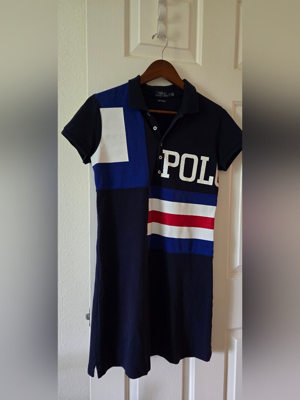 Polo by Ralph Lauren Navy Blue & White Colorblock Polo Dress with Red Stripe - Picture 13 of 16